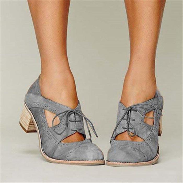 Lace-Up Everyday Medium Heel Artificial Suede Block Heel Shoes
