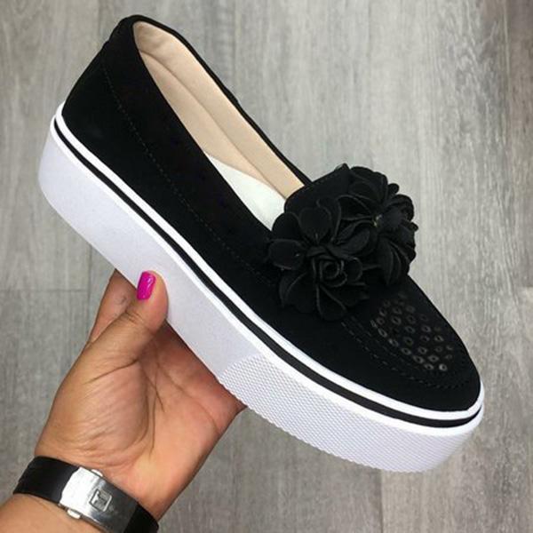 Women Round Toe Casual Flats Flowers Sneakers