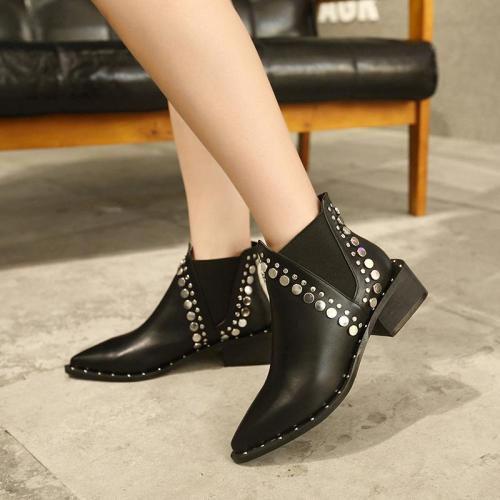 Women's Fashion Black Studded Chelsea Boots