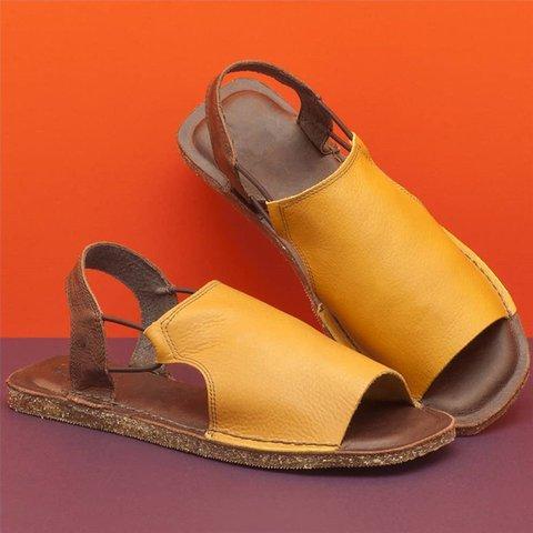 Sandals Flats Casual Single Shoes Woman Vintage PU Leather Non-slip Open Toe