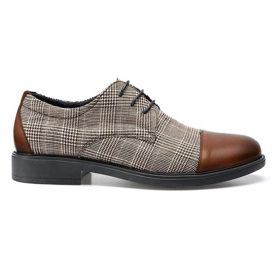 retro genuine leather plaid lace up shoes
