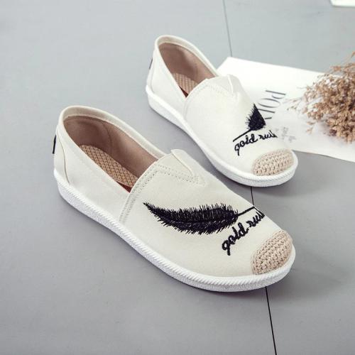 Embroidery Feather Shoes Loafers Flats Women Casual Slip On