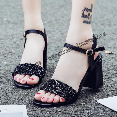 Large Size Sandals Women's New Wild Thick Buckle with Summer Chunky High Heels