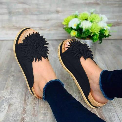 Women Casual Flower Trim Slip On Sandals