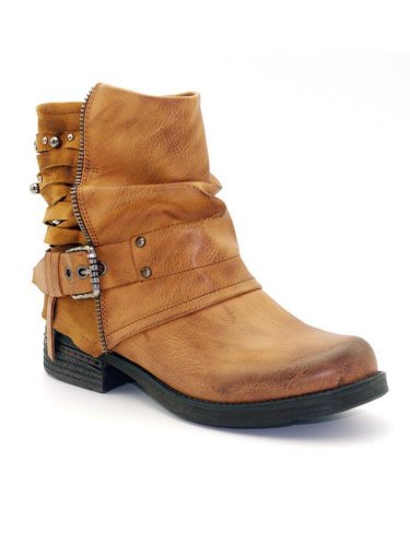 Gray Daily Women Chunky Heel Boots Microfiber Leather Adjustable Buckle Booties