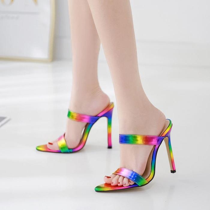 Rainbow High Heel Mule Shoes Rainbow Colored Shoes Sandals Slippers Women's Shoes