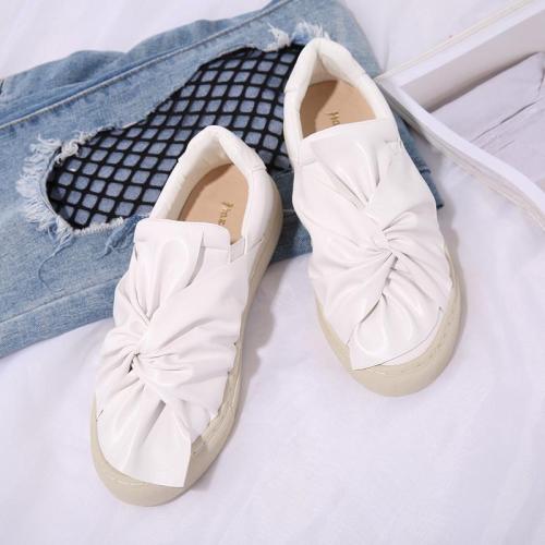 Bowknot Loafer Woman Shoes Fashion Flats Slip on Casual Shoes Artificial Leather Round Toe