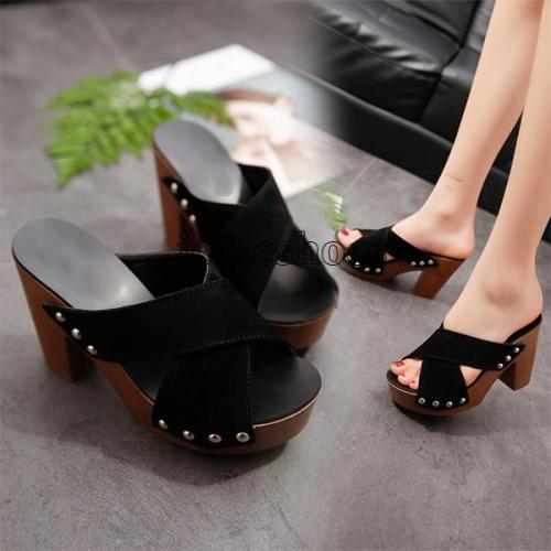 Strap Chunky Heel Thick High-Heeled Flip Flop Open Toe gladiator sandals