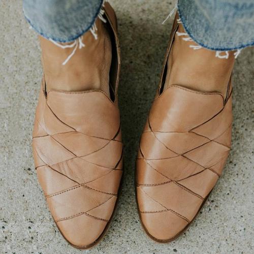 Tan Genuine Leather Flat Heel Loafers