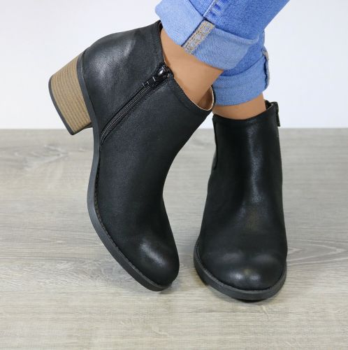 Large Size Women Qupid Side Cut Chunky Heel Round Toe Zipper Boots Ankle Booties