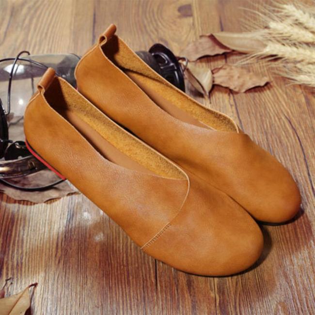 Leather Flat Shoes Woman Hand-sewn Leather Loafers Shoes