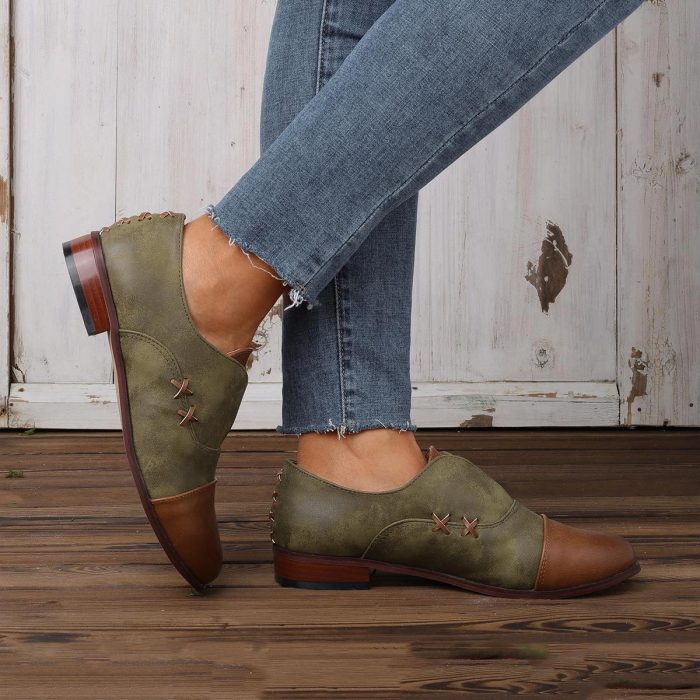 Women's Oxford Shoes Cap Toe X Stitching Vintage Loafers