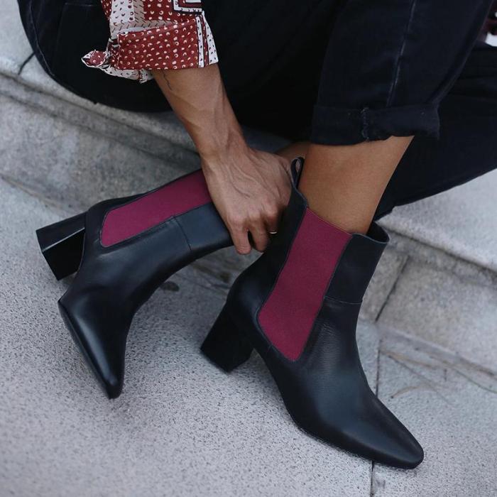 Women's fashion color matching high heel ankle boots
