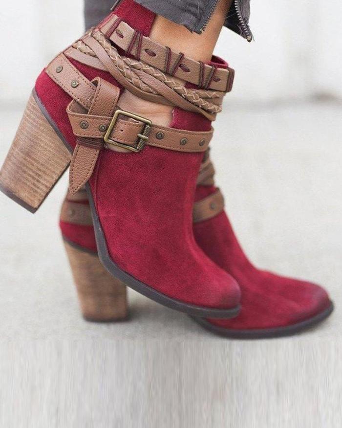 Block Heeled Belted Ankle Bootie