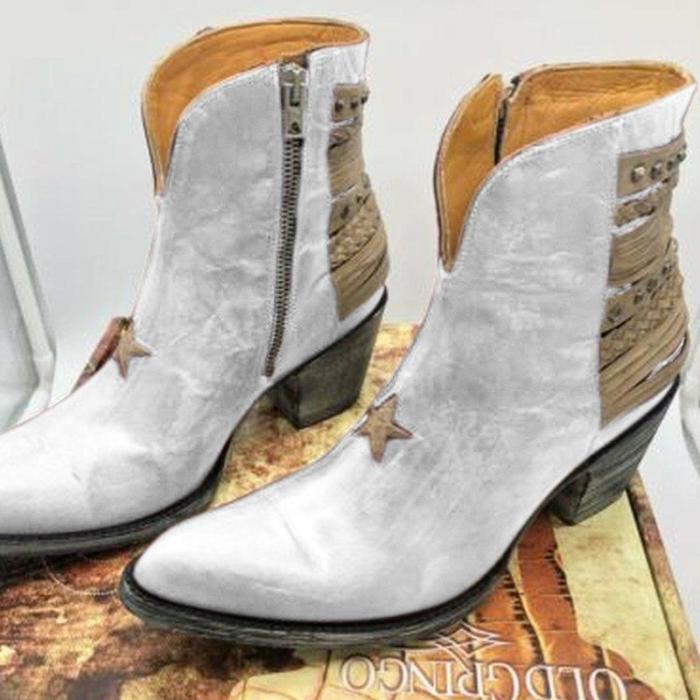 Artificial Leather Panel Block Heel Boots