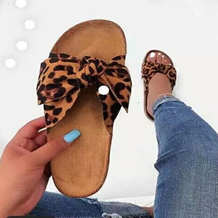 Solid/Leopard Sandals Bowknot Women's Casual Slippers