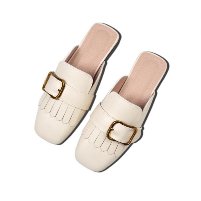Spring and Autumn Flat Slippers Women's No Heel Outside Wear Cozy Muller Shoes