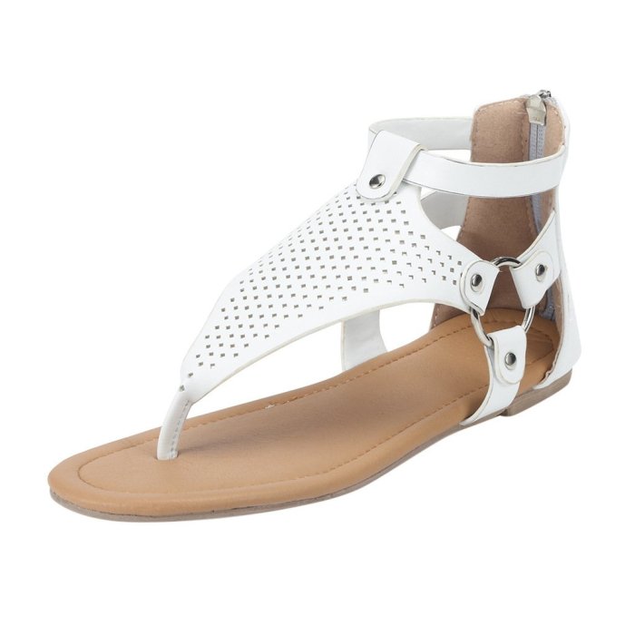 New Roman Lace Up Women's Sandals Hollow Flat Bottom Sandals Cross Border Zipper Shoes