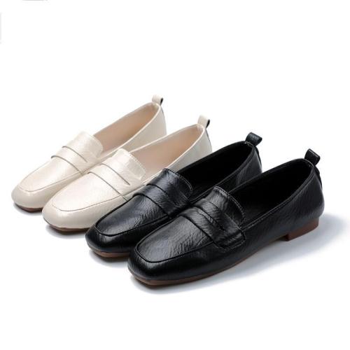 Vintage Solid Square Toe Artificial Leather Loafers