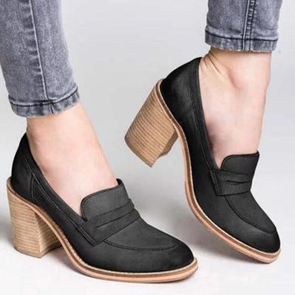 Elegant Fashion Leather High Thick Heel Shoes
