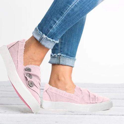 Women Casual Button Comfy Closed Toe Flat Heel Sneakers