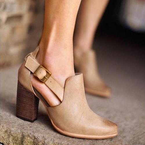 Women Casual Vintage Chunky Heel Sandals Buckle Shoes