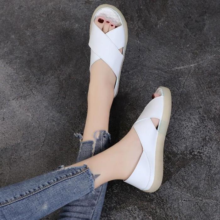 Women Summer Casual Shoes Peep Toe Slip On Vintage Sandal