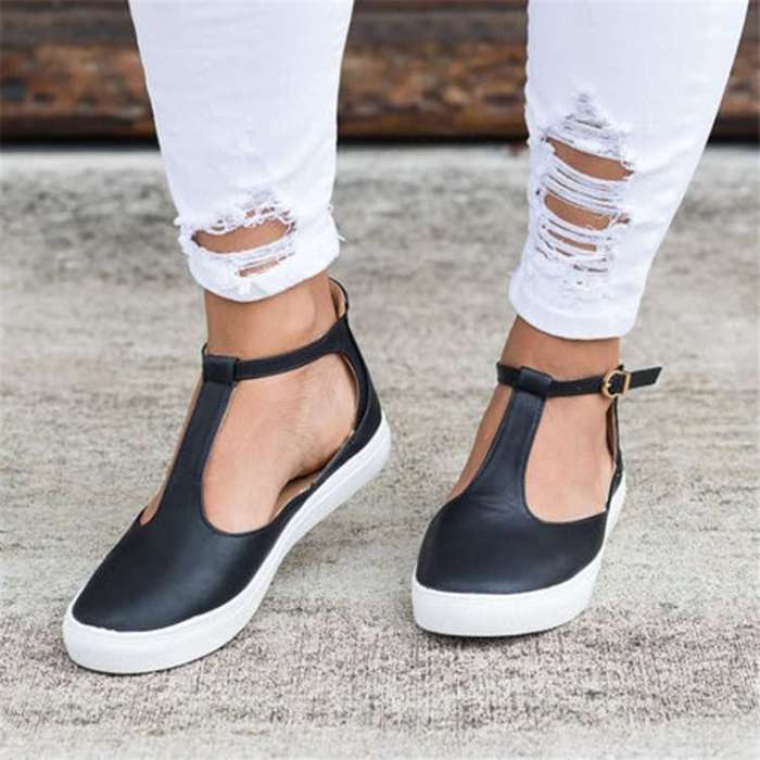 Leather Shoes Comfy Platform Flats Sole Ladies Casual Soft Slides Buckle
