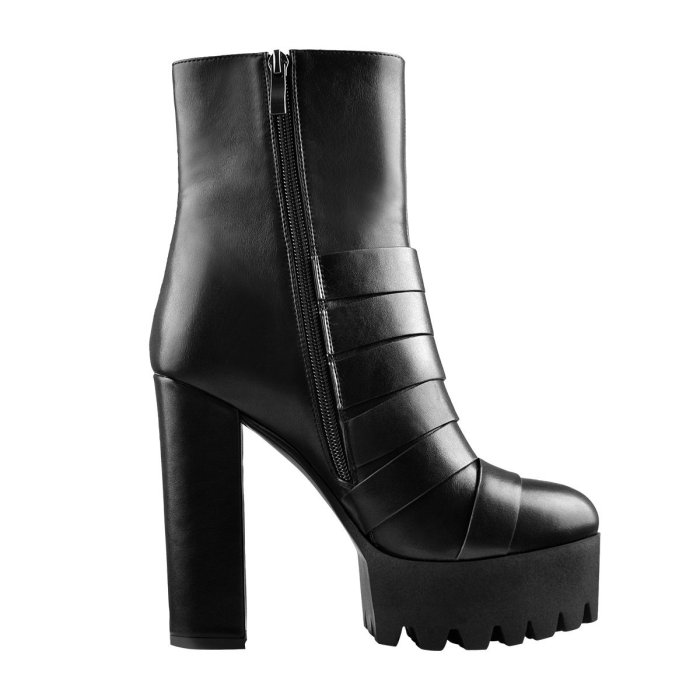 Platform Round Toe Buckle Strap Chunky High Heels Ankle Boots