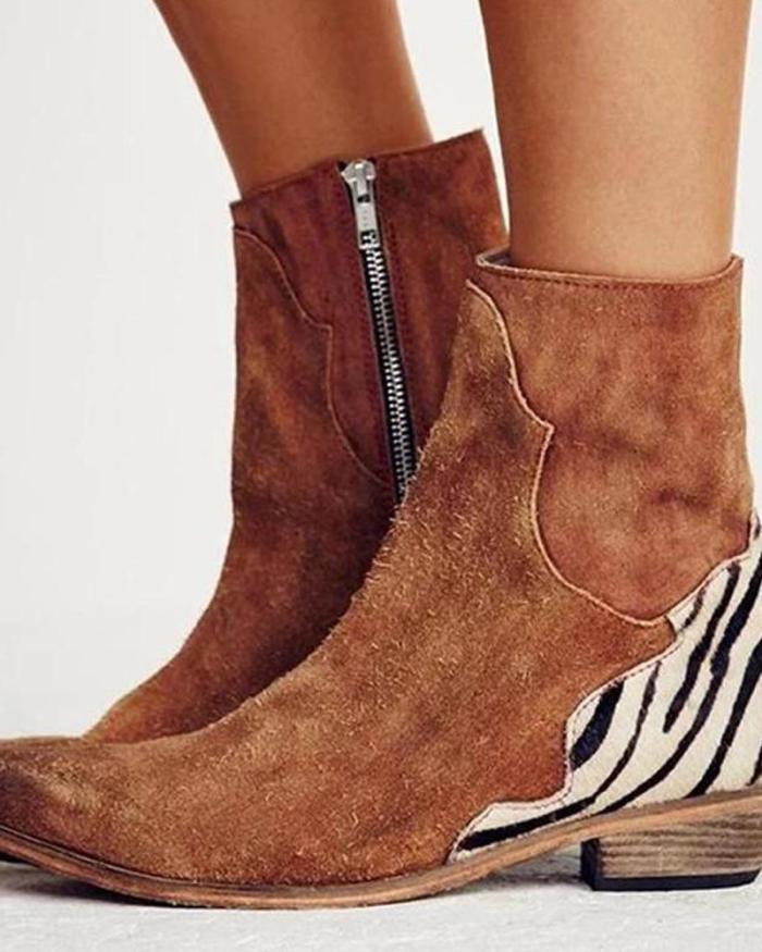 Pointed Zebra Print Ankle Boots
