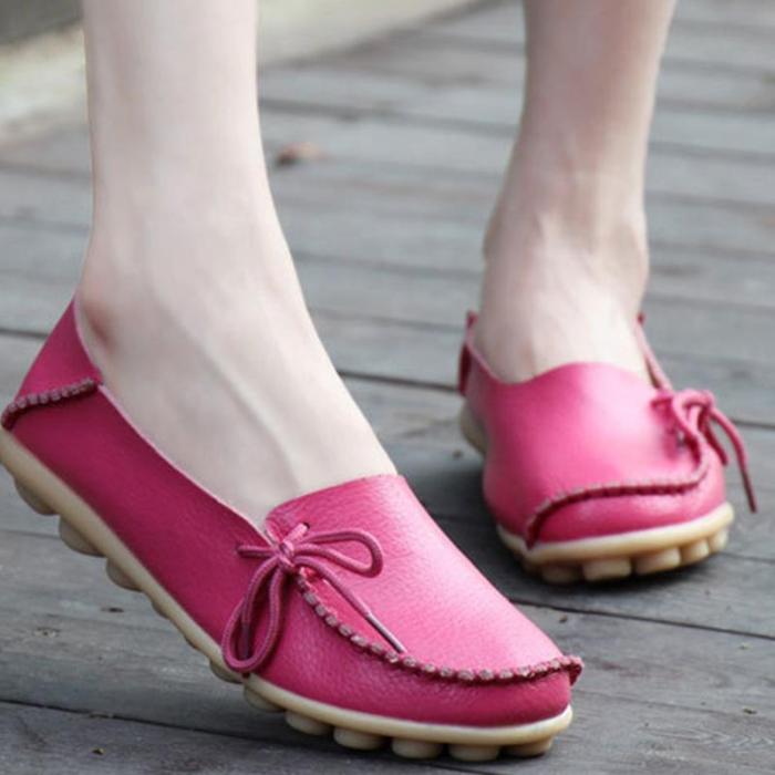 Women's Lightblue PU Flat Non-slip Bow-trim Flat Shoes