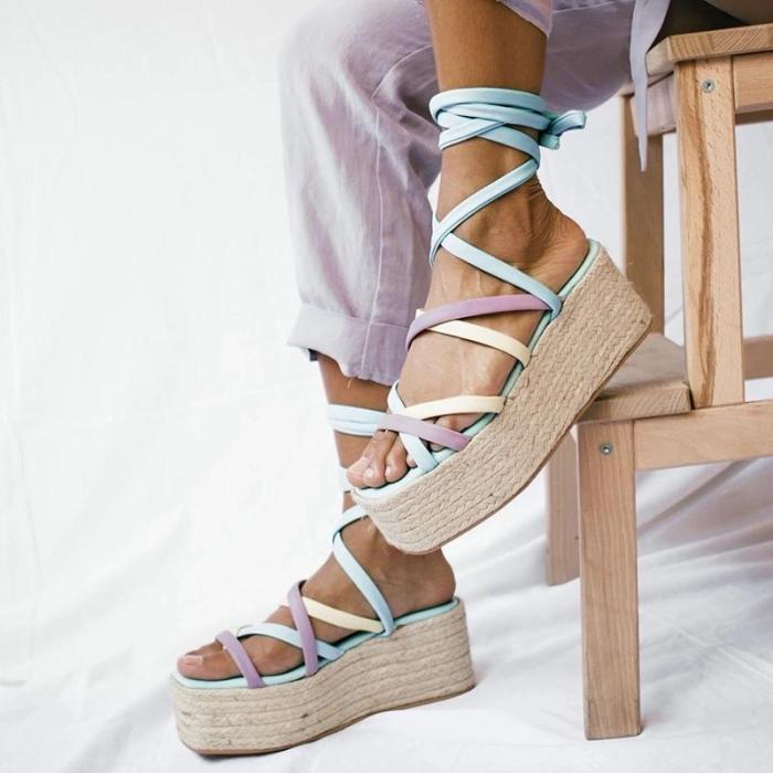 Women's Fashion Colouring Cross Straps Platform Sandals