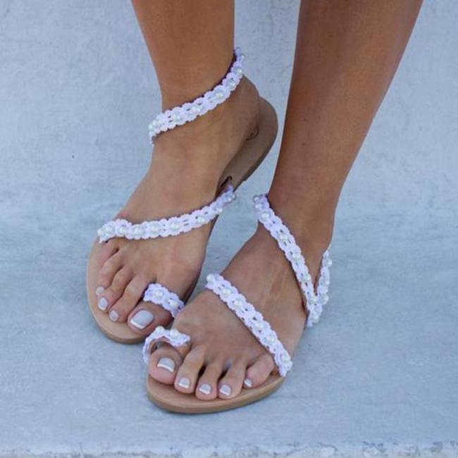 Simple Beading White Women Flip-flop Sandals