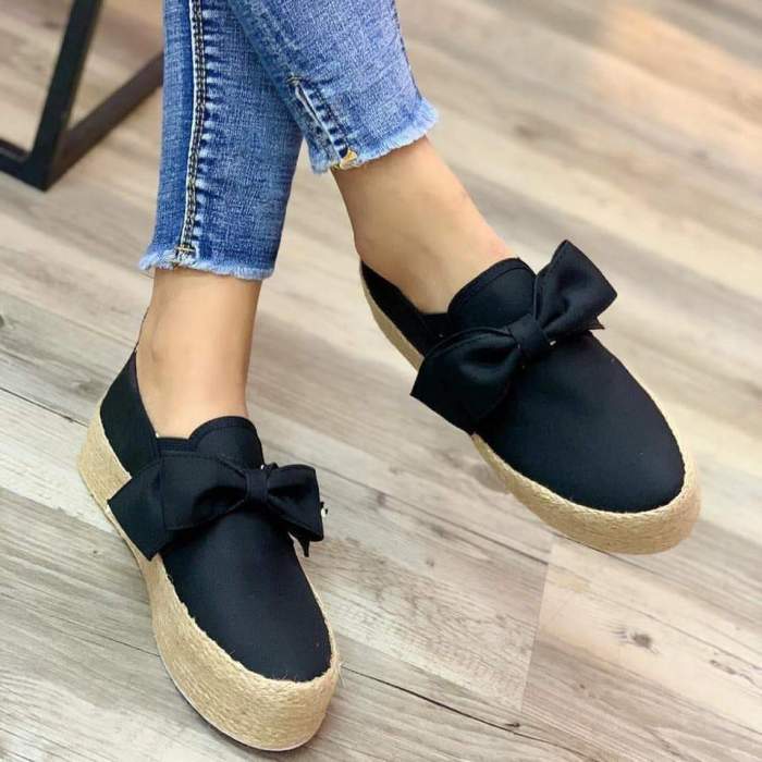 Bowknot Straw-Weaved Platform Vintage Casual Loafers