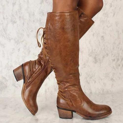 Knee High Solid Back Lace-up Boots