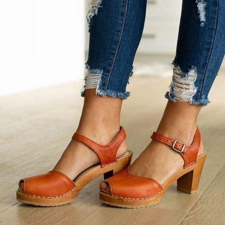 Orange Peep Toe Casual Buckle Strap Sandals