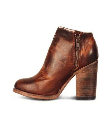 Leatherette Zip Chunky Ankle Bootie