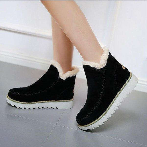 Big Size Pure Color Warm Fur Lining Winter Ankle Snow Boots For Women