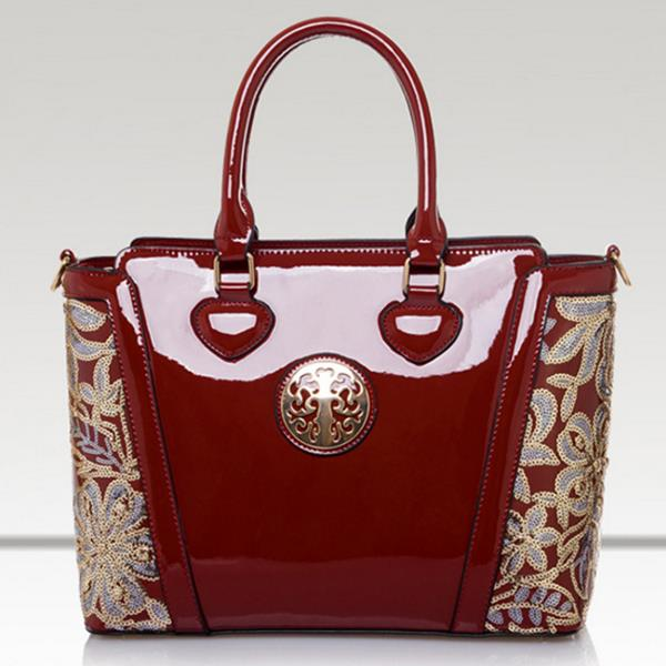 Patent Leather Europe Embroidery Sequined Chains Handbag