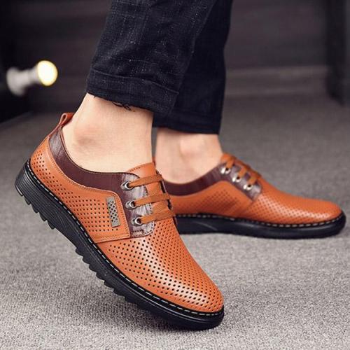 Mens Breathable Hollow Out Lace Up Casual Flats