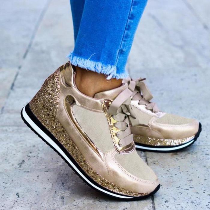 Casual Shiny Wedge Sneakers