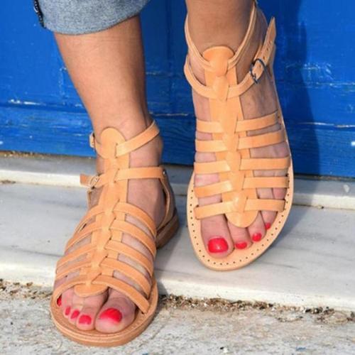 Flat Beach Sandals Ladies Fashion Roma Flat Solid Peep Toe Sandals