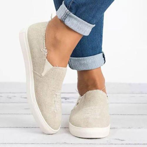 Casual Loafers Worn Hole Round Toe Slip-On Flat Shoes