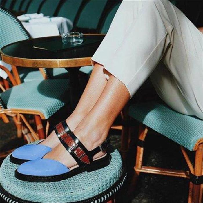 Fashion Blue Patchwork Buckle Flat Sandal