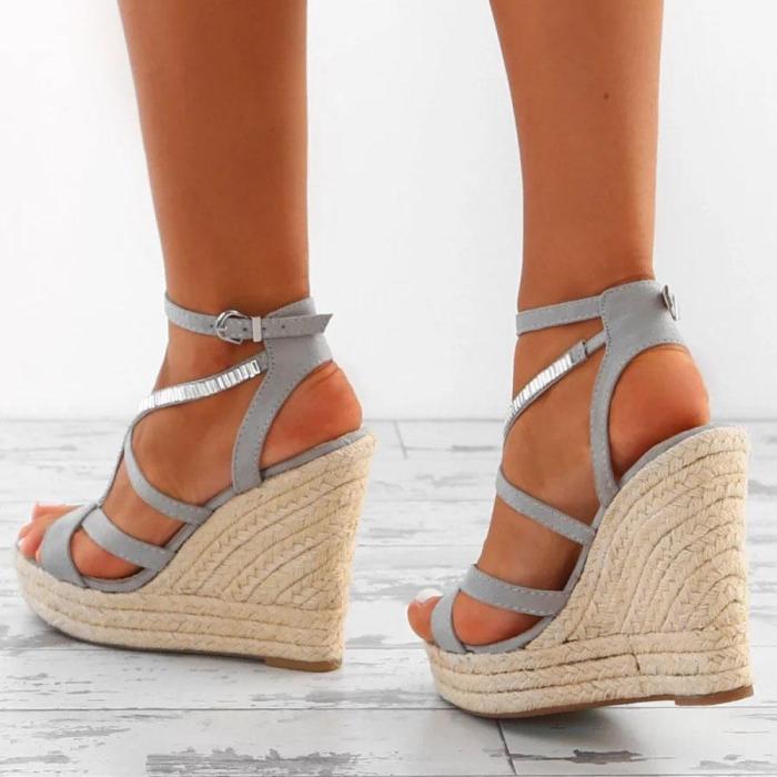Fashion Cross Strap Woven Wedge High Heel Sandal
