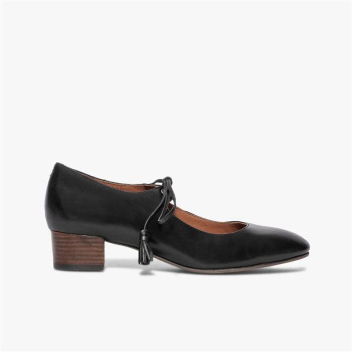 Spring 2020 mid-heeled round toe lace-up single shoes