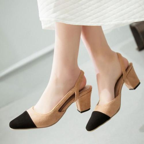 Suede Color Block Chunky Heel Sandals