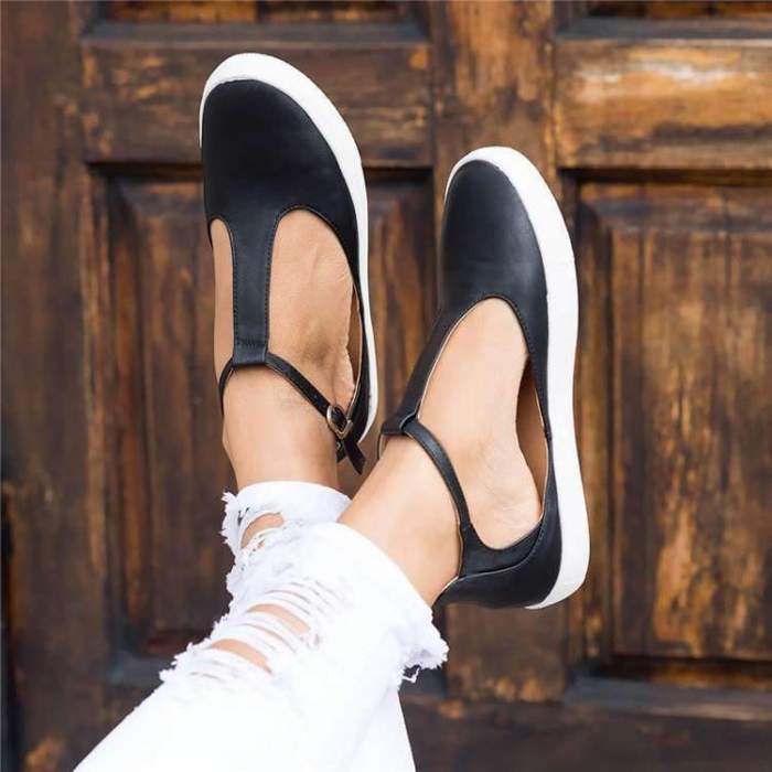 Leather Shoes Comfy Platform Flats Sole Ladies Casual Soft Slides Buckle