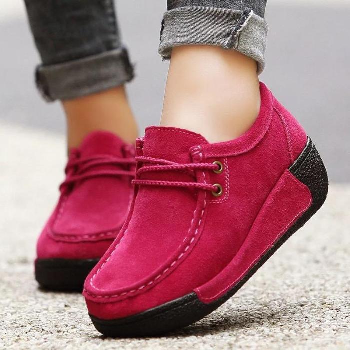 Flocking Solid Lace-Up Wedges Shoes