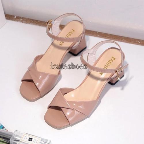 Sandals Women's Summer Comfortable Middle Heel Chunky Heel Shoes Word Buckle Fashion